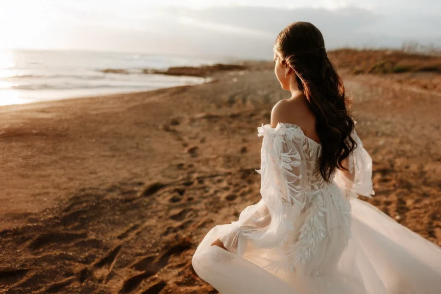 Woman at the beach after a destination wedding in Cyprus